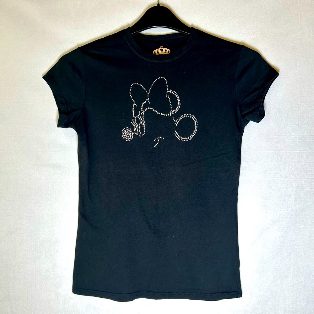 Disney Couture Womens Black Rhinestone Embellished Mini Mouse T-shirt Tee Size S